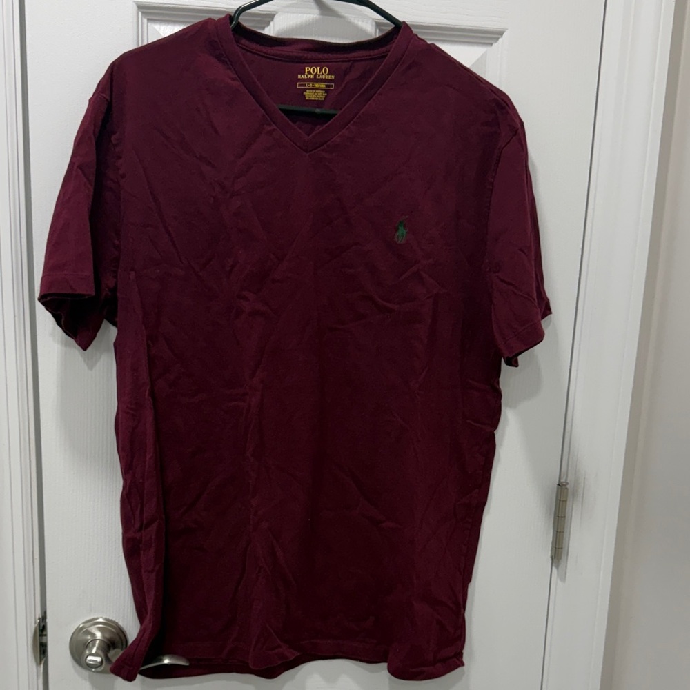 Polo by Ralph Lauren Men's Maroon V-Neck T-Shirt
